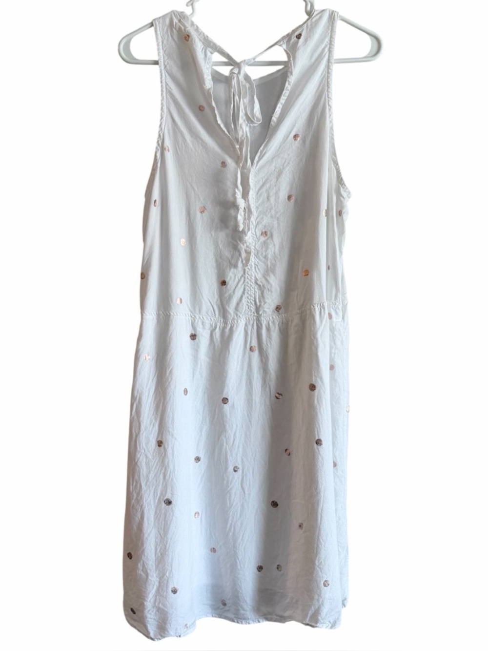 Anthropologie White Rose Gold Polka Dot Print Preppy Coastal Shift Mini Dress M - Picture 3 of 6